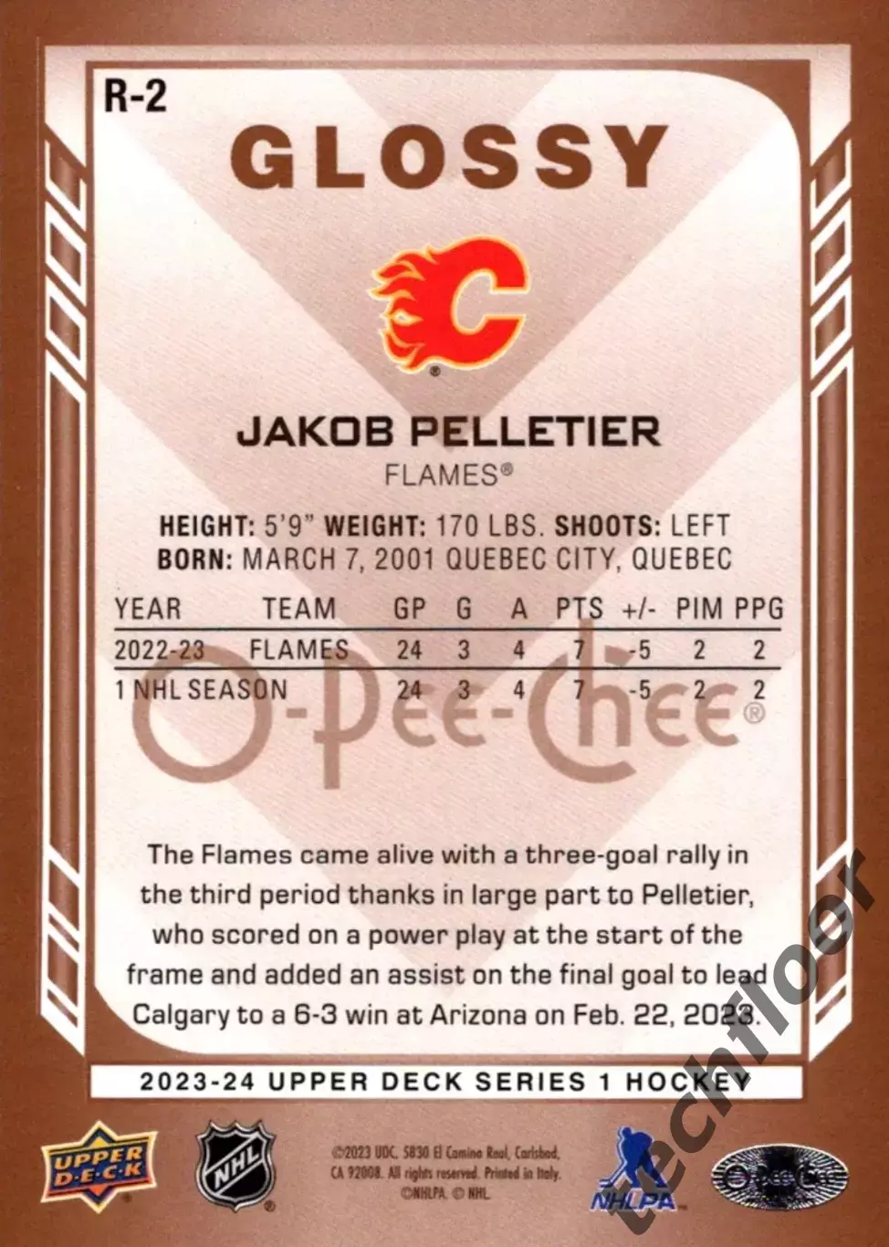 Карточка NHL Jakob Pelletier Calgary Flames/Якоб Пеллетье Калгари НХЛ 1