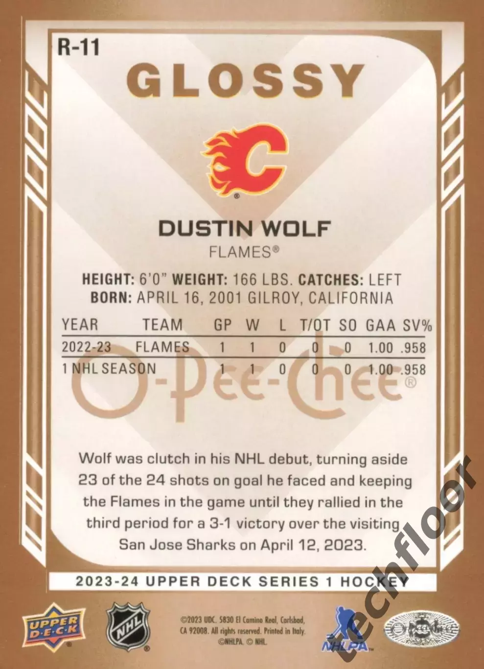 Карточка NHL Dustin Wolf Calgary Flames / Дастин Вольф Калгари НХЛ 1
