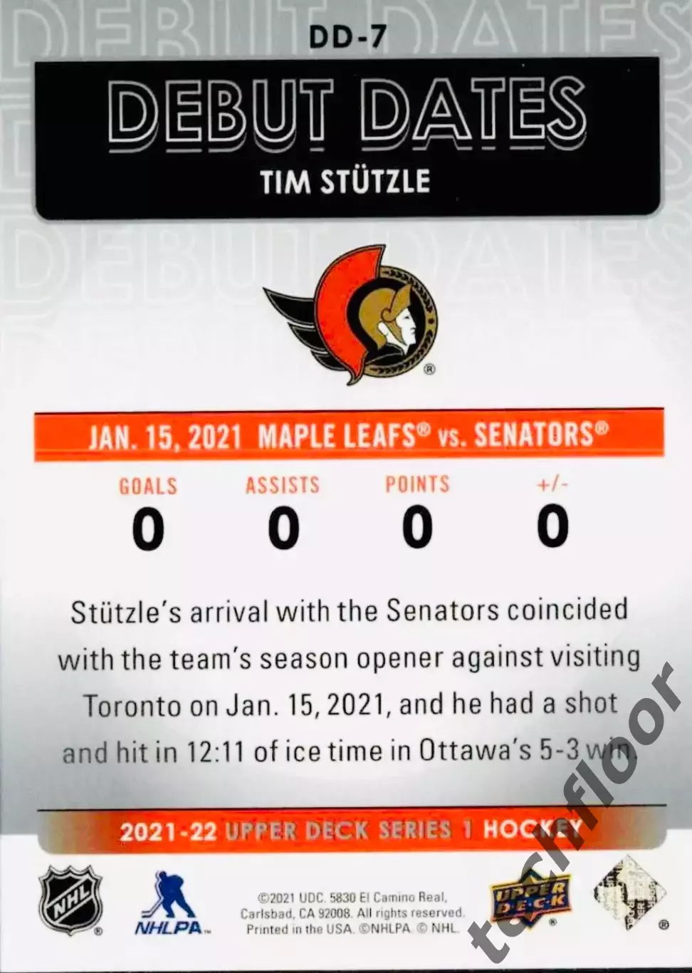 Карточка NHL Tim Stutzle Ottawa Senators/Тим Штюцле Оттава НХЛ 1