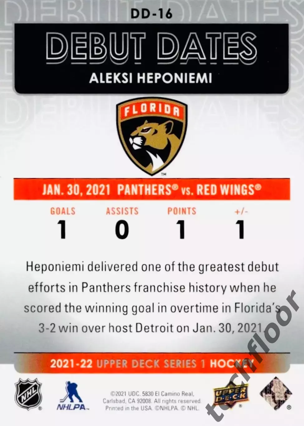 Карточка NHL Aleksi Heponiemi Florida Panthers/Алекси Хепониеми Флорида НХЛ 1