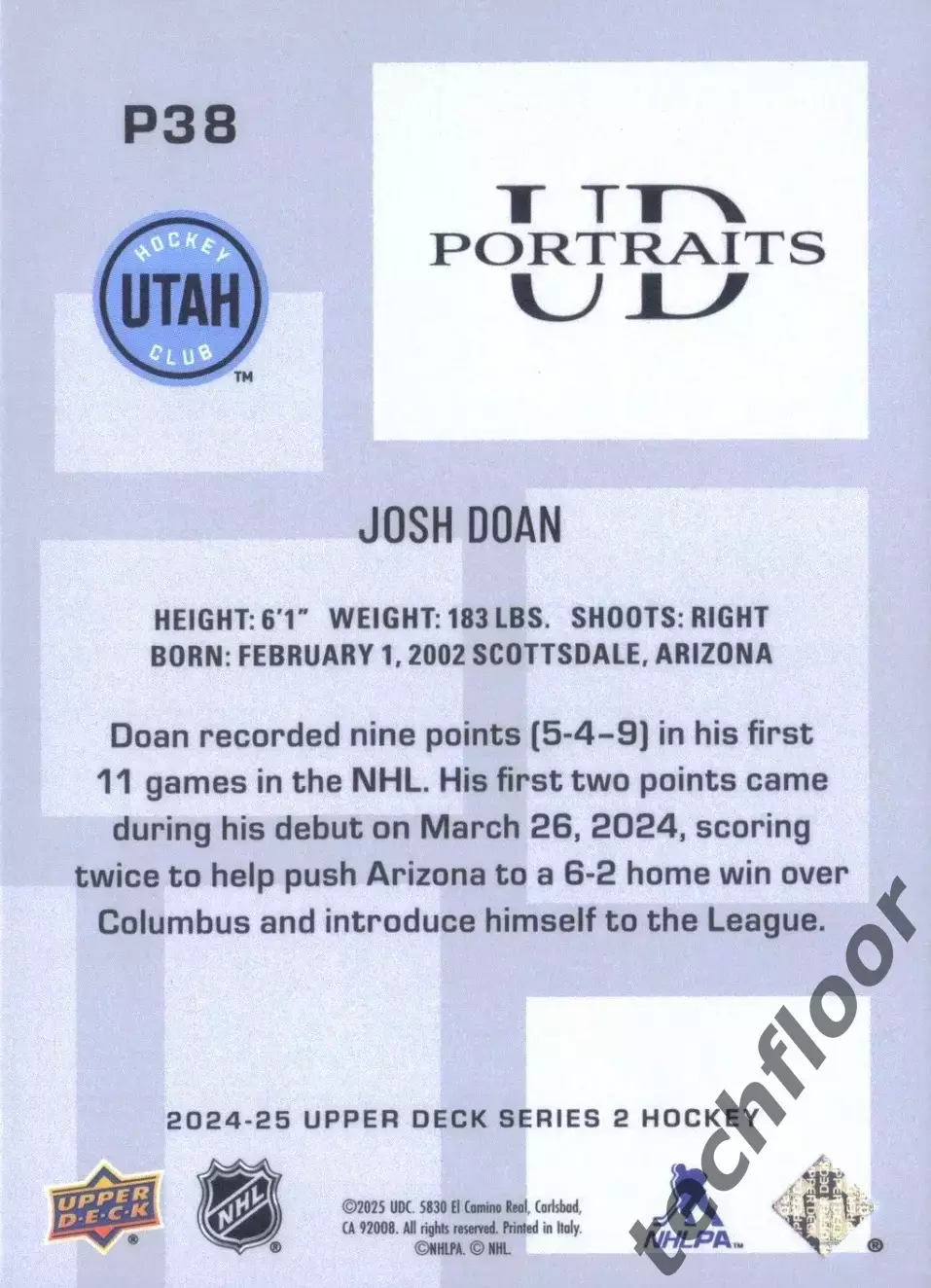 Карточка NHL Josh Doan Utah Hockey Club/Джош Доун Юта НХЛ 1