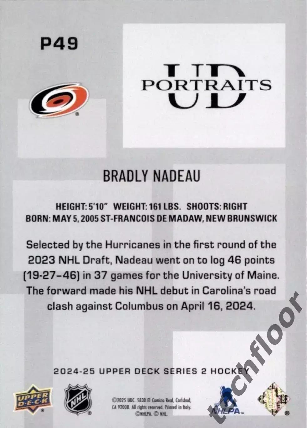 Карточка NHL Bradly Nadeau Carolina Hurricanes/Брэдли Надо Каролина НХЛ 1