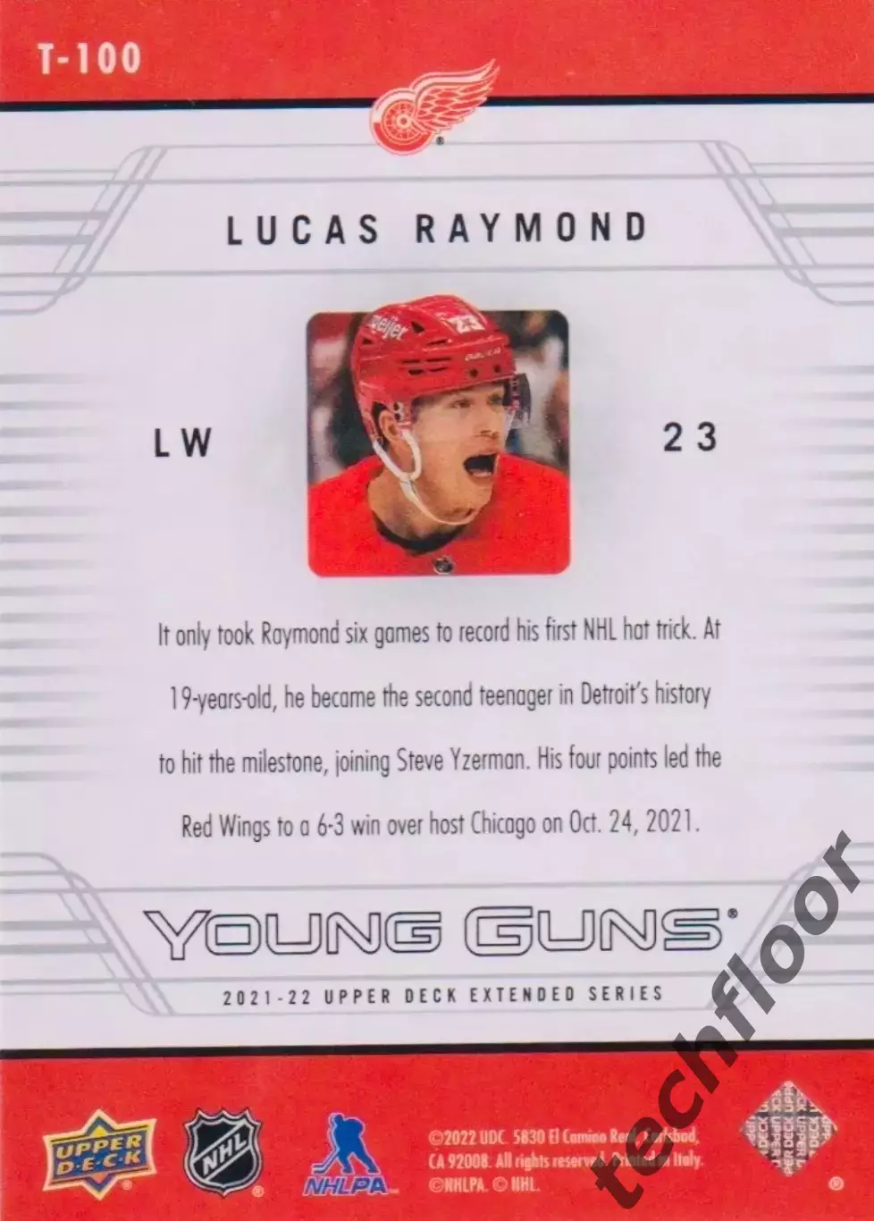 Карточка NHL Lucas Raymond Detroit Red Wings/Лукас Рэймонд Детройт НХЛ 1