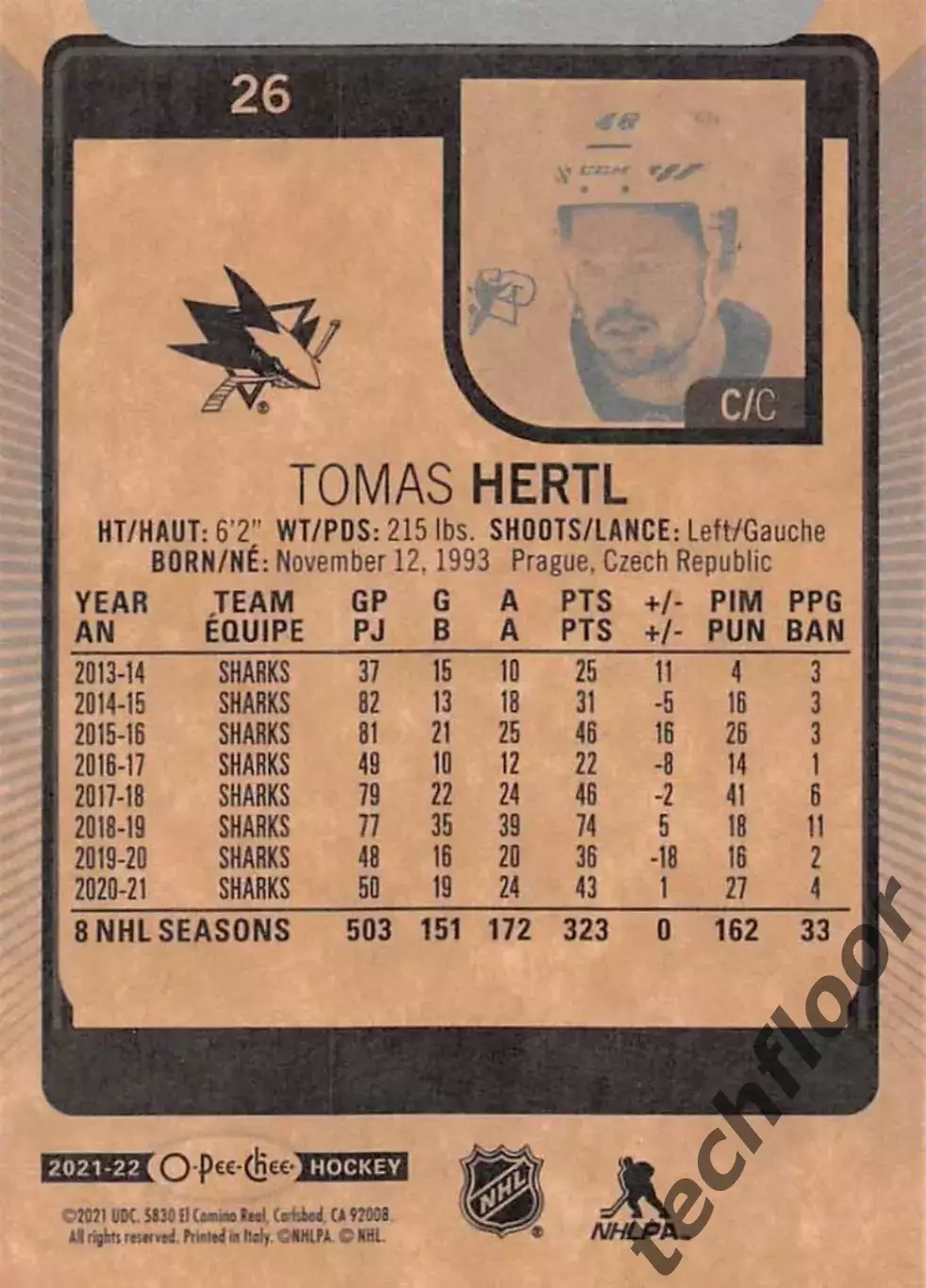 Карточка NHL Tomas Hertl San Jose Sharks/Томаш Гертл Сан-Хосе Шаркс НХЛ 1