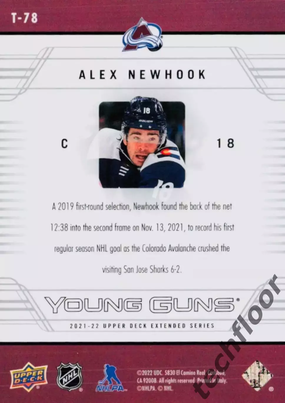 Карточка NHL Alex Newhook Colorado Avalanche/Алекс Ньюхук Колорадо НХЛ 1