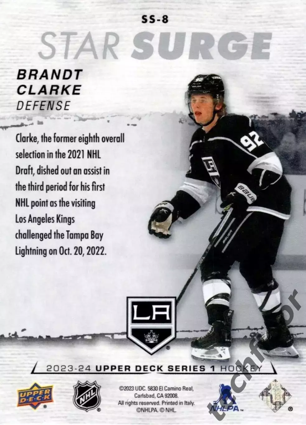 Карточка NHL Brandt Clarke LA Kings/ Брандт Кларк Лос-Анджелес НХЛ 1