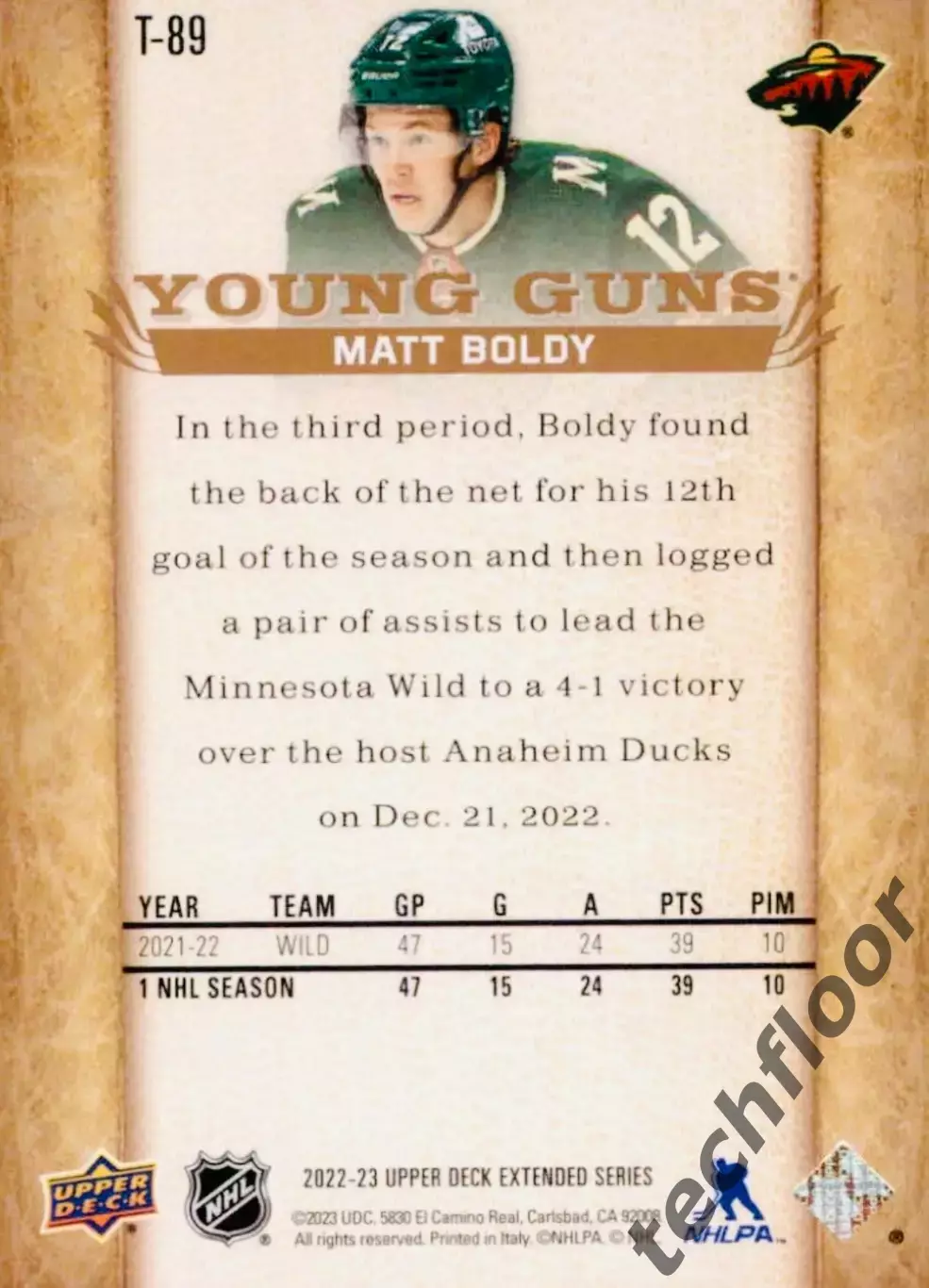 Карточка NHL Matt Boldy Minnesota Wild/Мэтт Болди Миннесота НХЛ 1