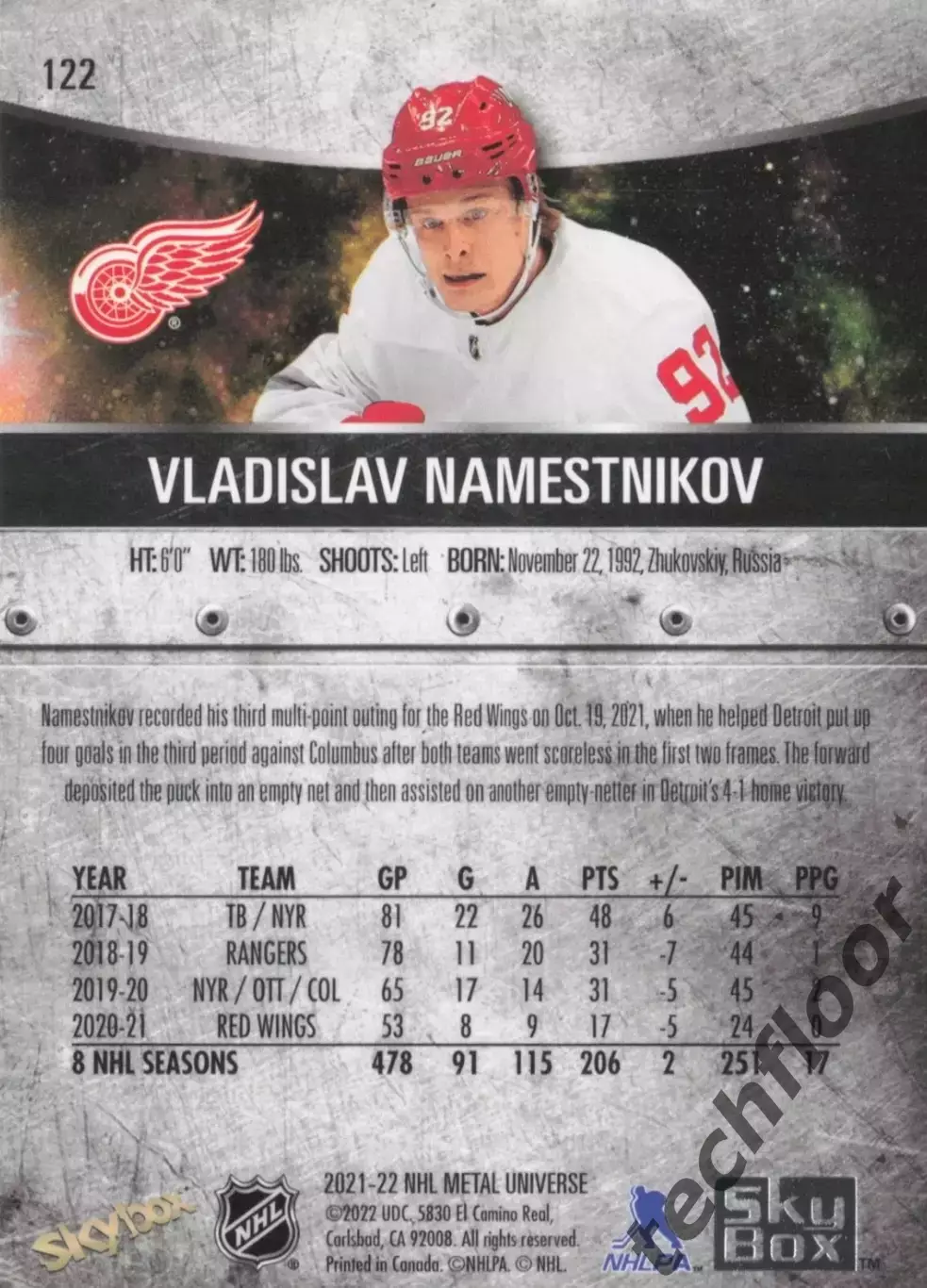 Карточка NHL Vladislav Namestnikov Detroit Red Wings/Владислав Наместников НХЛ 1