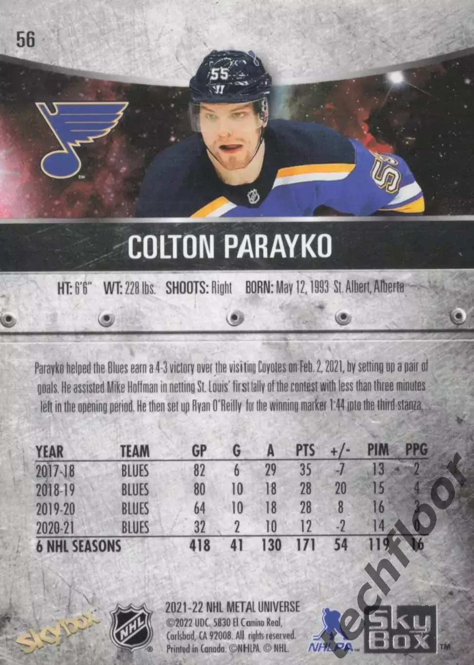 Карточка NHL Colton Parayko St. Louis Blues/Колтон Парайко Сент-Луис НХЛ 1