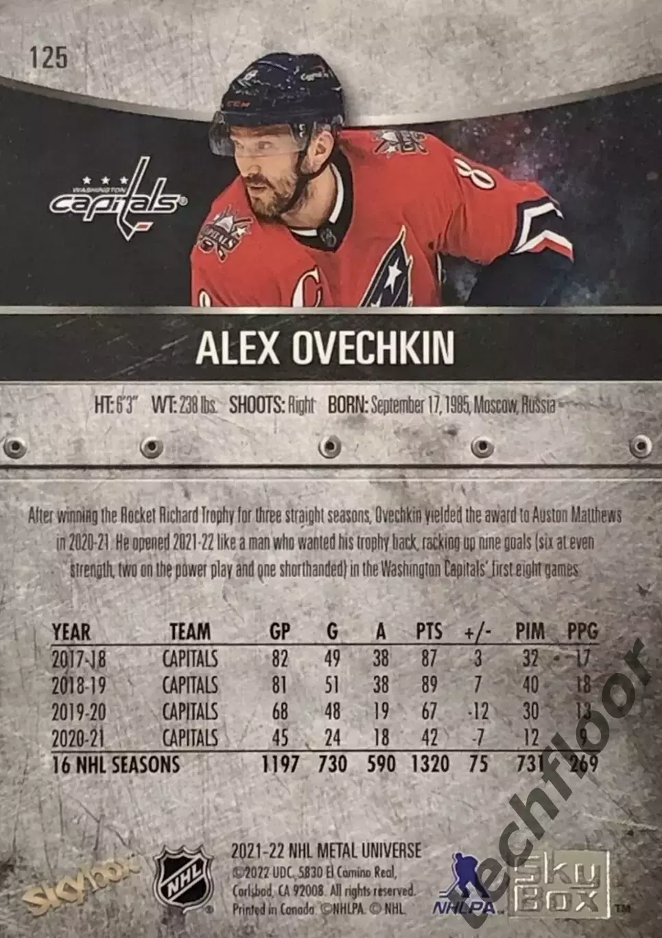 Карточка NHL Alex Ovechkin Washington Capitals/ Александр Овечкин Вашингтон НХЛ 1