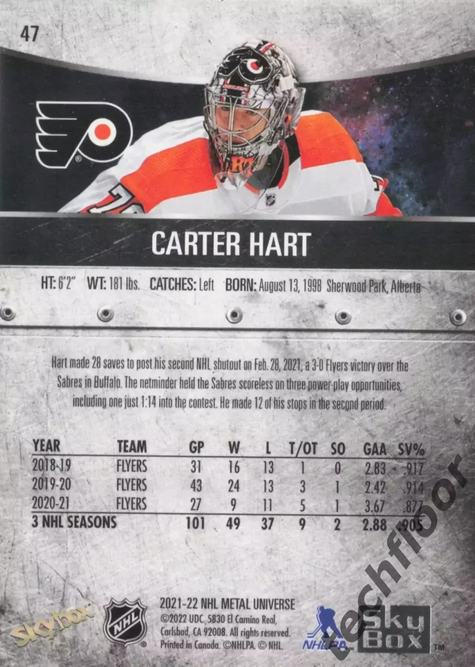 Карточка NHL Carter Hart Philadelphia Flyers/Картер Харт Филадельфия НХЛ 1