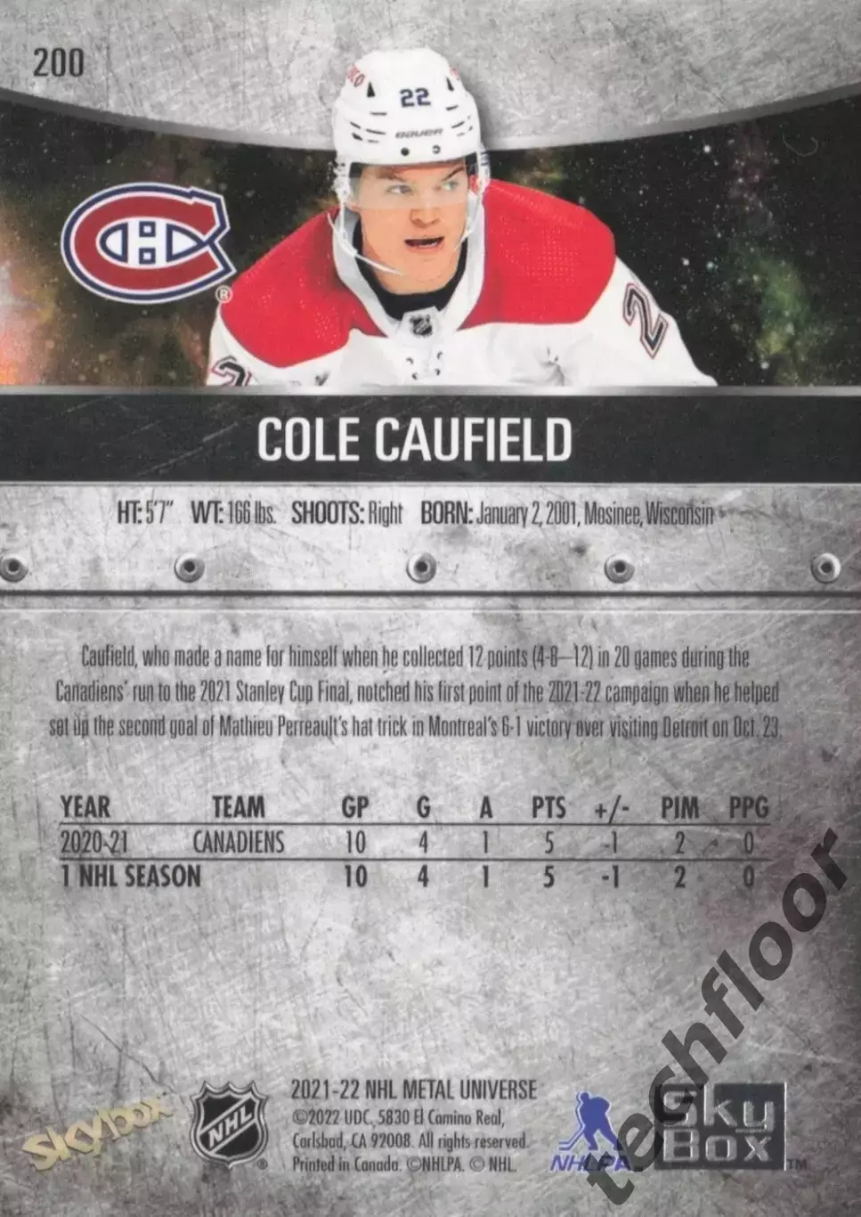Карточка NHL Cole Caufield Montreal Canadiens/Коул Кофилд НХЛ Монреаль 1