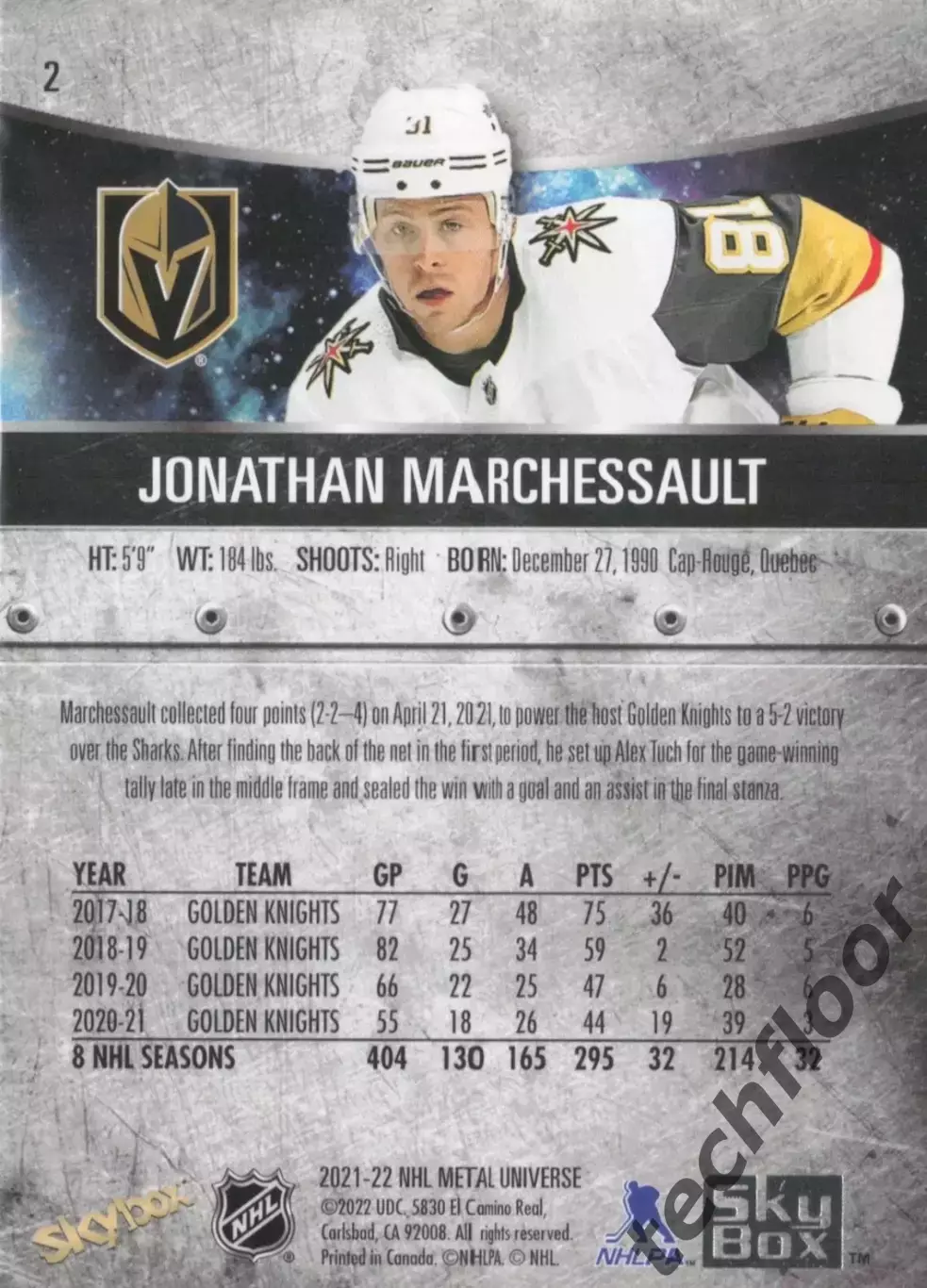 Карточка NHL Jonathan Marchessault Vegas Golden Knights/Жонатан Маршессо Вегас 1
