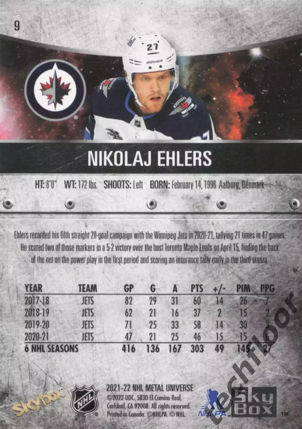 Карточка NHL Nikolaj Ehlers Winnipeg Jets/Николай Элерс Виннипег НХЛ 1