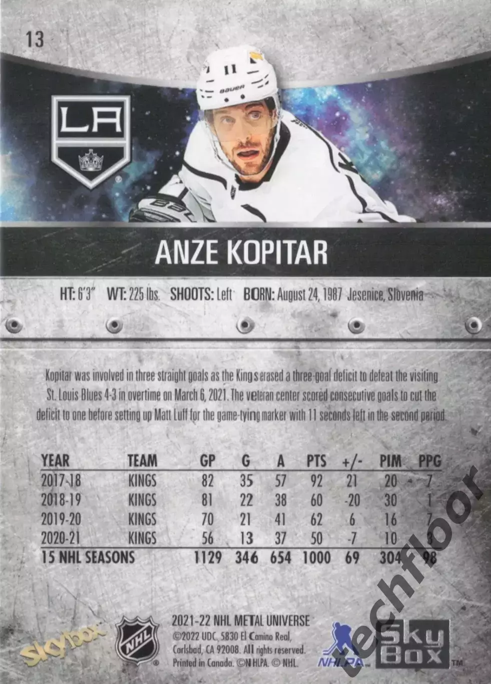Карточка NHL Anze Kopitar LA Kings/Анже Копитар НХЛ Лос-Анджелес 1