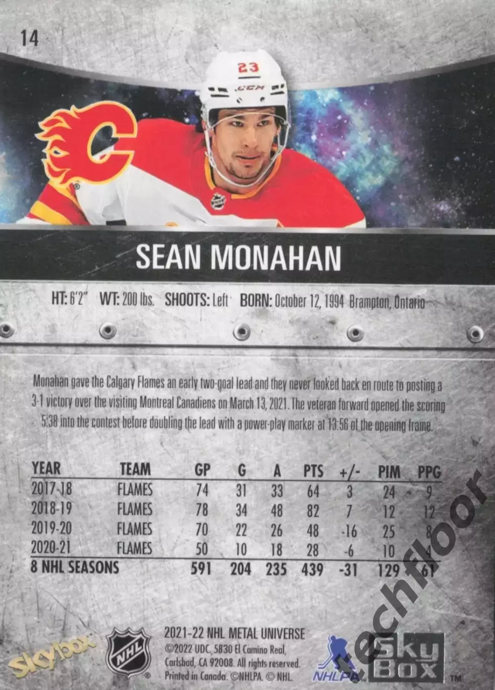 Карточка NHL Sean Monahan Calgary Flames/Шон Монахан Калгари НХЛ 1