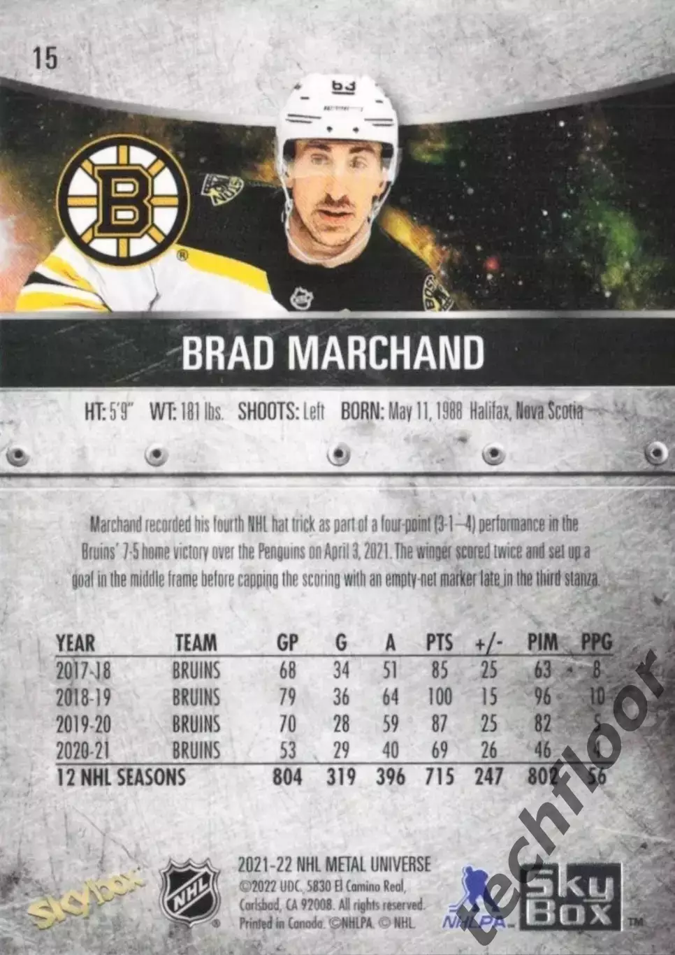 Карточка NHL Brad Marchand Boston Bruins/Брэд Маршан НХЛ Бостон 1