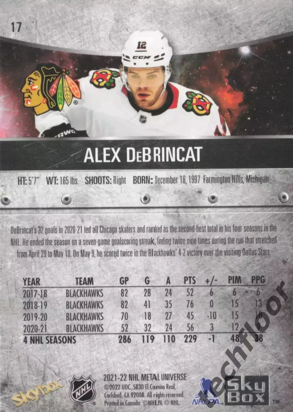 Карточка NHL Alex DeBrincat Chicago Blackhawks/Алекс Дебринкэт НХЛ Чикаго 1