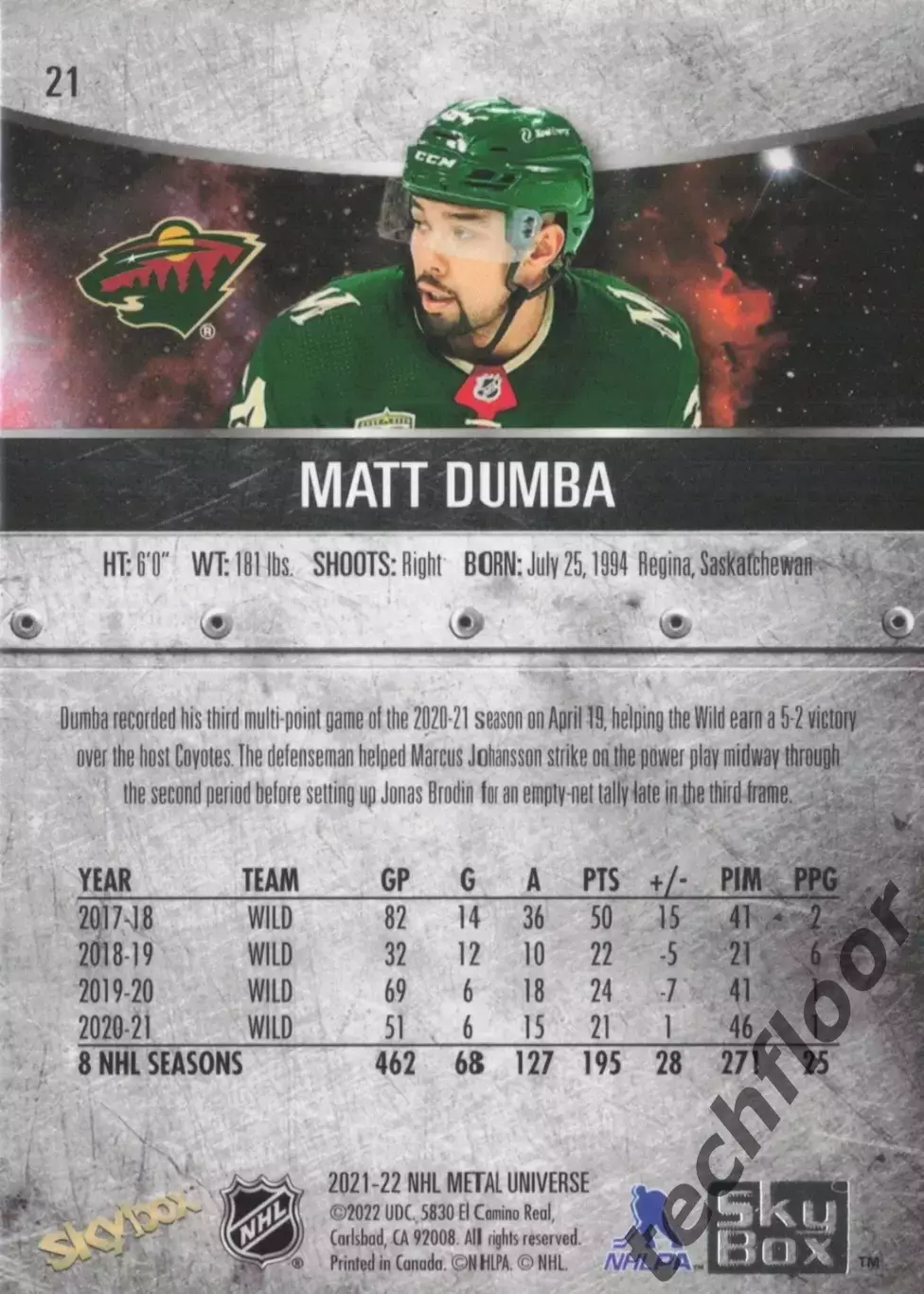 Карточка NHL Matt Dumba Minnesota Wild/Мэтт Дамба Миннесота НХЛ 1