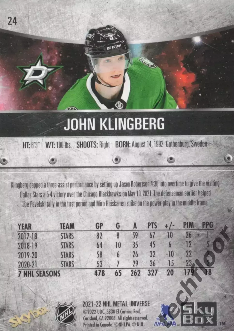 Карточка NHL John Klingberg Dallas Stars/Йон Клингберг Даллас НХЛ 1
