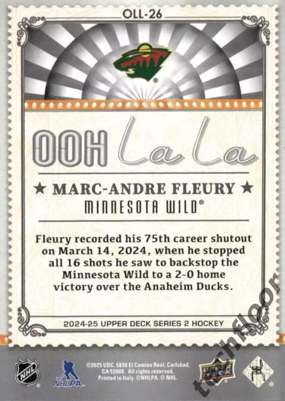 Карточка NHL Marc-Andre Fleury Minnesota Wild/Марк-Андре Флери Миннесота НХЛ 1