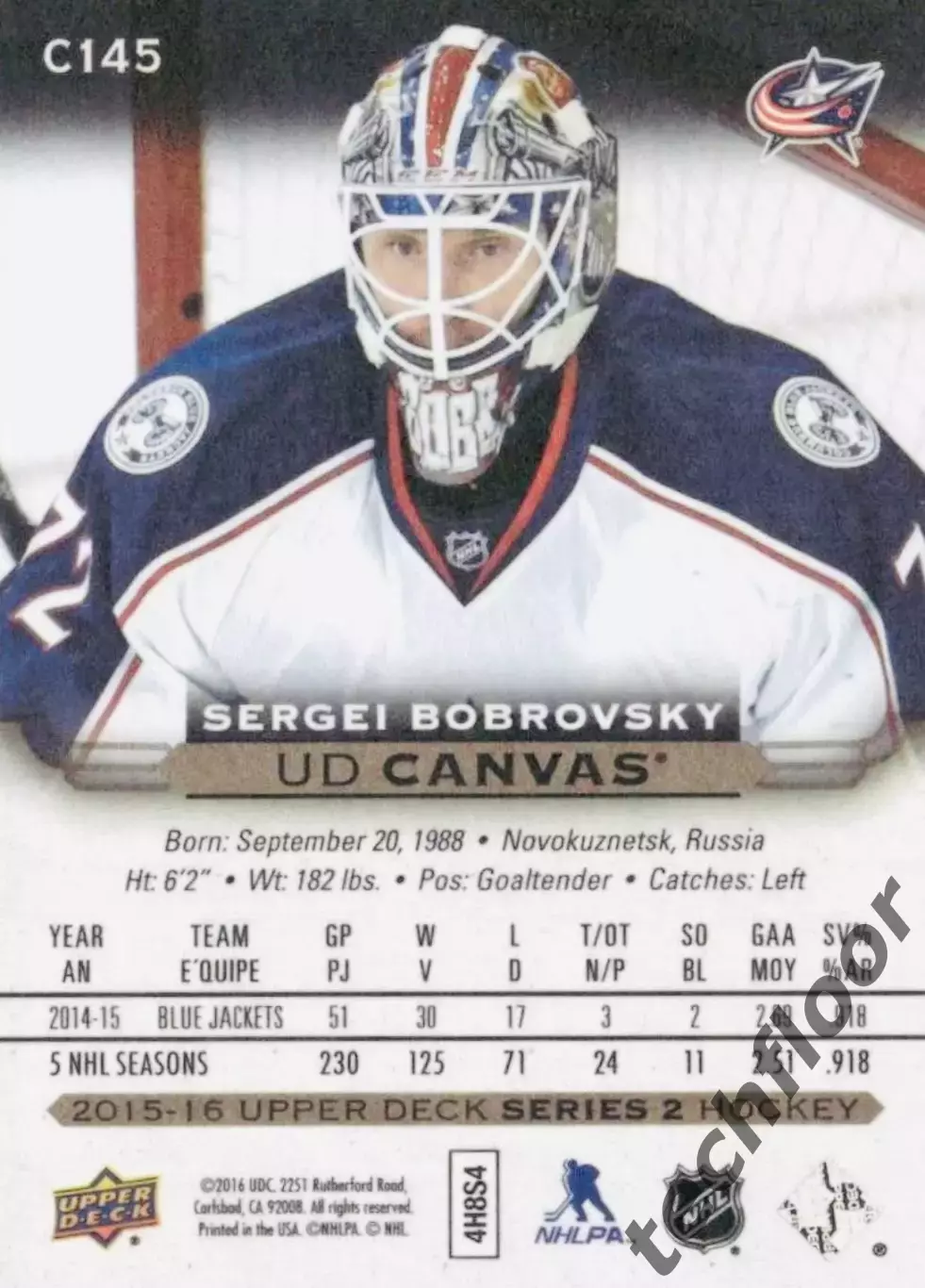 Карточка NHL Canvas Sergei Bobrovsky Columbus/Сергей Бобровский Коламбус НХЛ 1