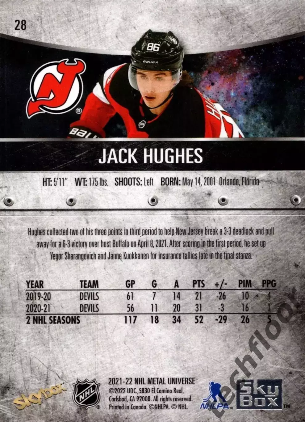 Карточка NHL Jack Hughes New Jersey Devils / Джек Хьюз Нью-Джерси НХЛ 1