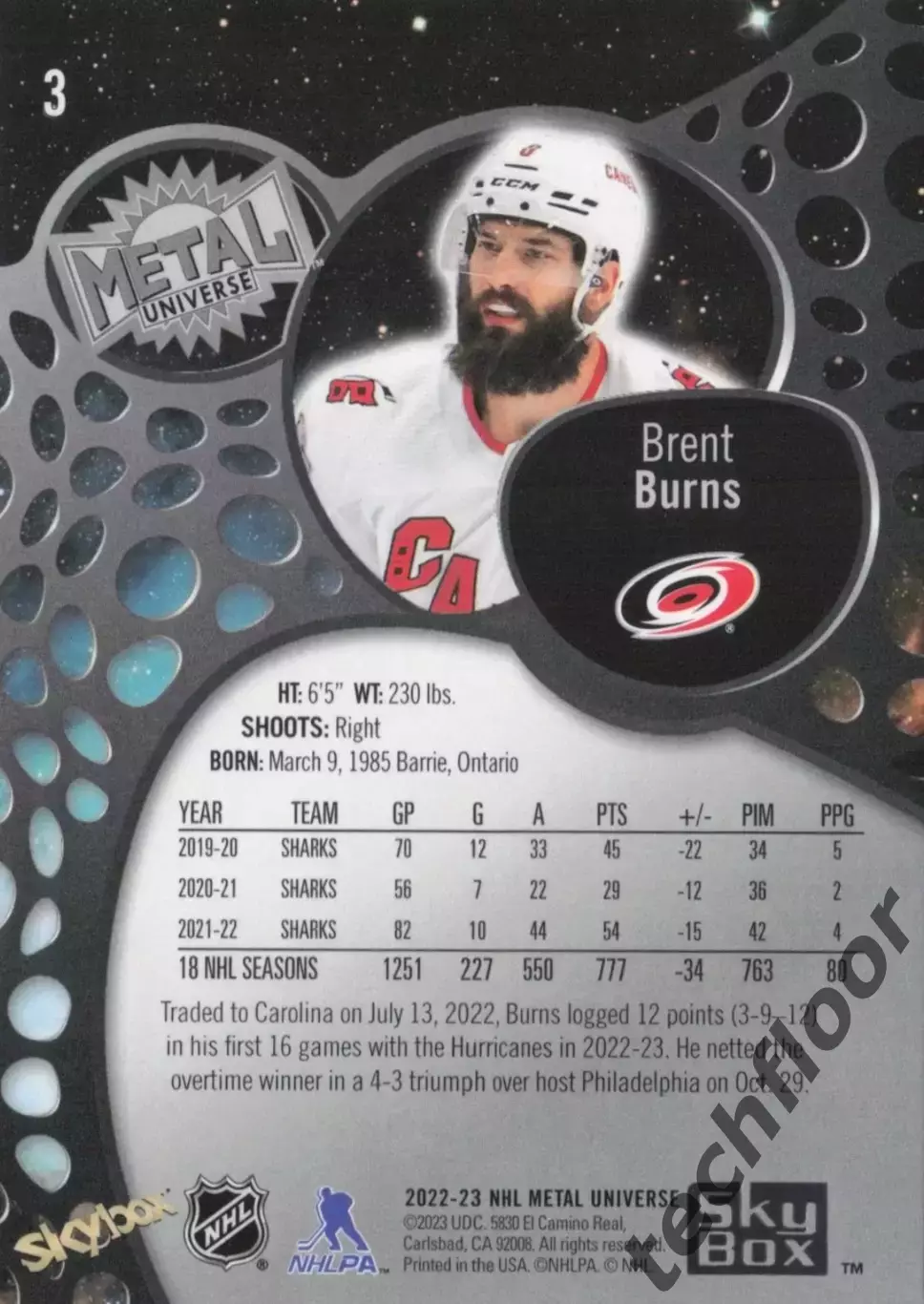Карточка NHL Brent Burns Carolina Hurricanes/ Брент Бернс Каролина НХЛ 1