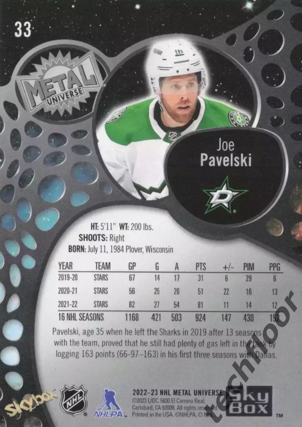 Карточка NHL Joe Pavelski Dallas Stars /Джо Павелски Даллас НХЛ 1