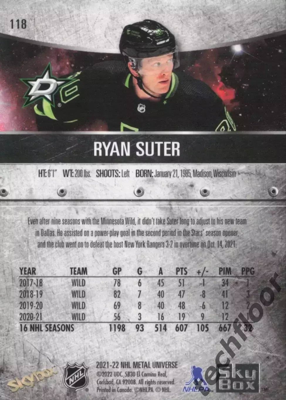 Карточка NHL Ryan Suter Dallas Stars/Райан Сутер Даллас НХЛ 1