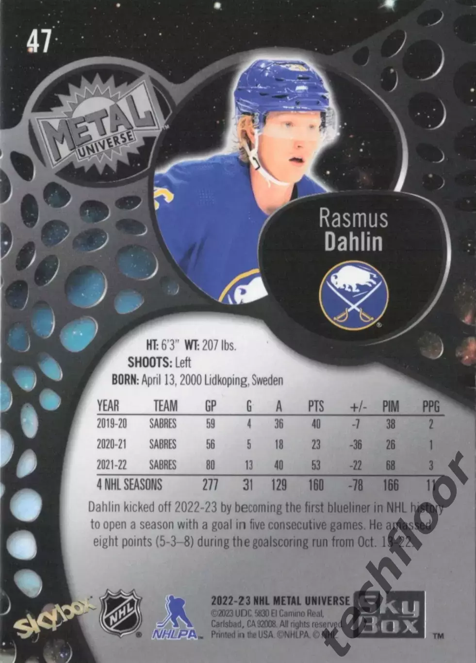 Карточка NHL Rasmus Dahlin Buffalo Sabres/ Расмус Далин Баффало НХЛ 1