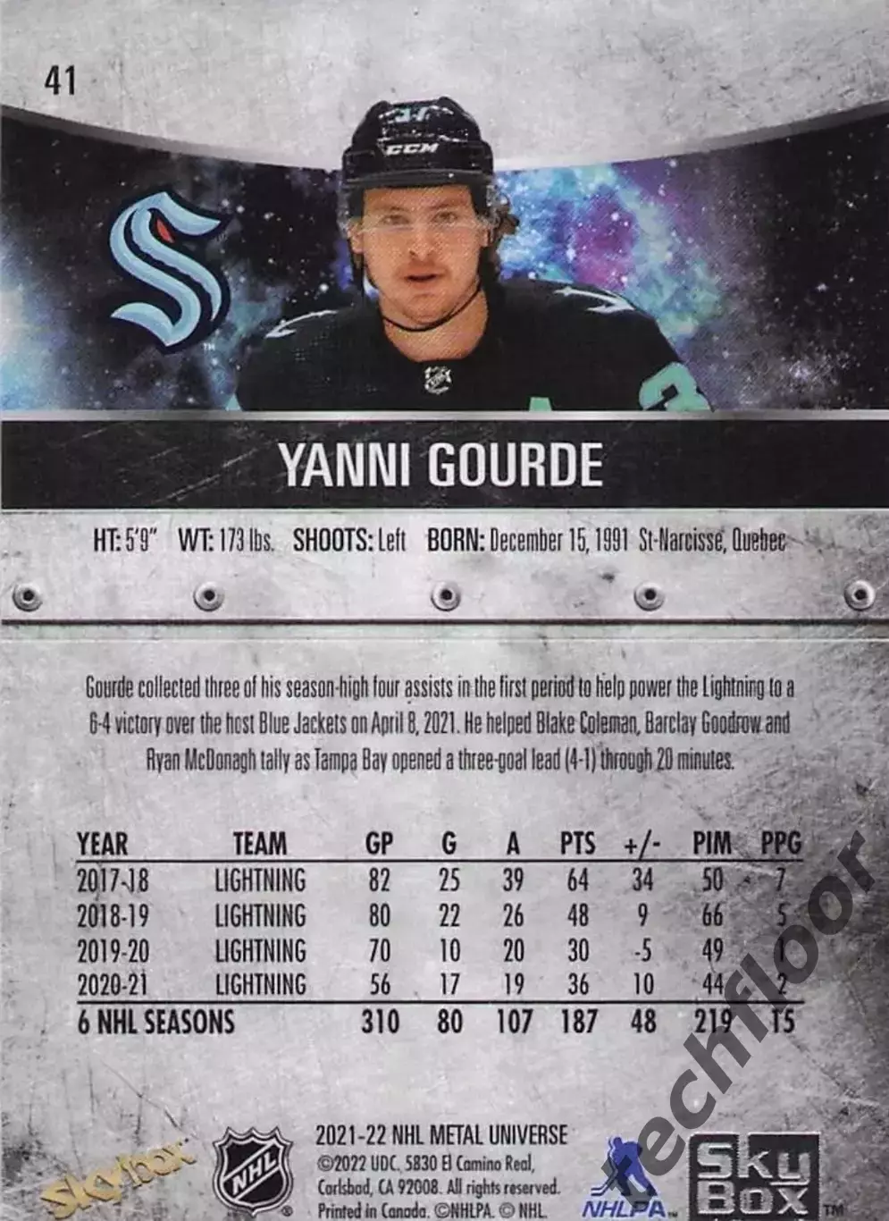 Карточка NHL Yanni Gourde Seattle Kraken/Янни Гурд Сиэтл НХЛ 1