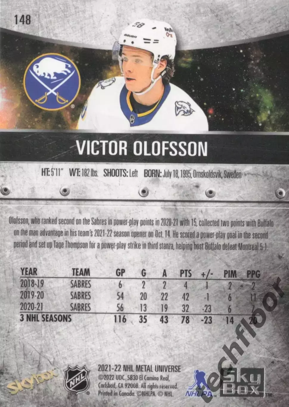 Карточка NHL Victor Olofsson Buffalo Sabres /Виктор Олофссон Баффало НХЛ 1