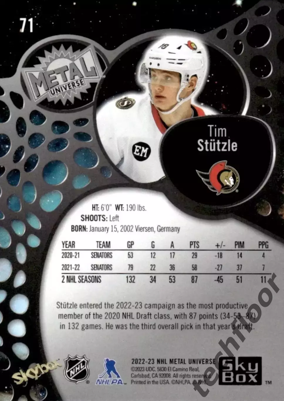 Карточка NHL Tim Stutzle Ottawa Senators / Тим Штютцле Оттава НХЛ 1