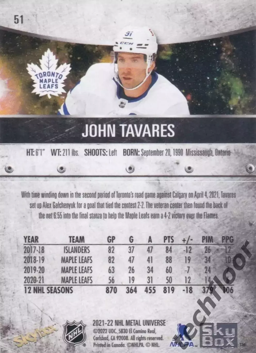 Карточка NHL John Tavares Toronto Maple Leafs/ Джон Таварес Торонто НХЛ 1