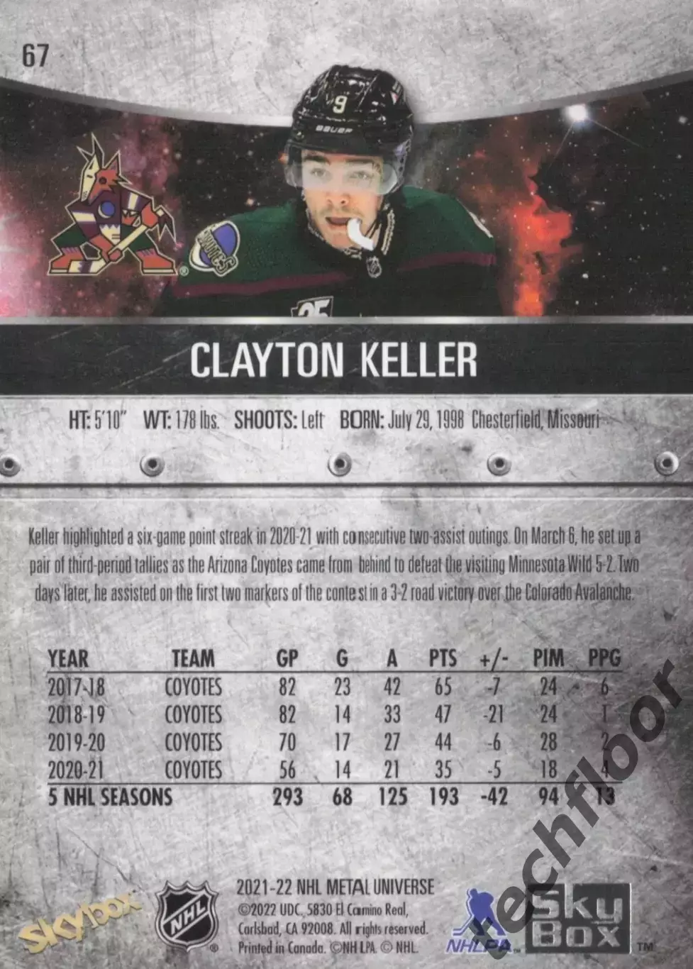 Карточка NHL Clayton Keller Arizona Coyotes/Клейтон Келлер Аризона НХЛ 1