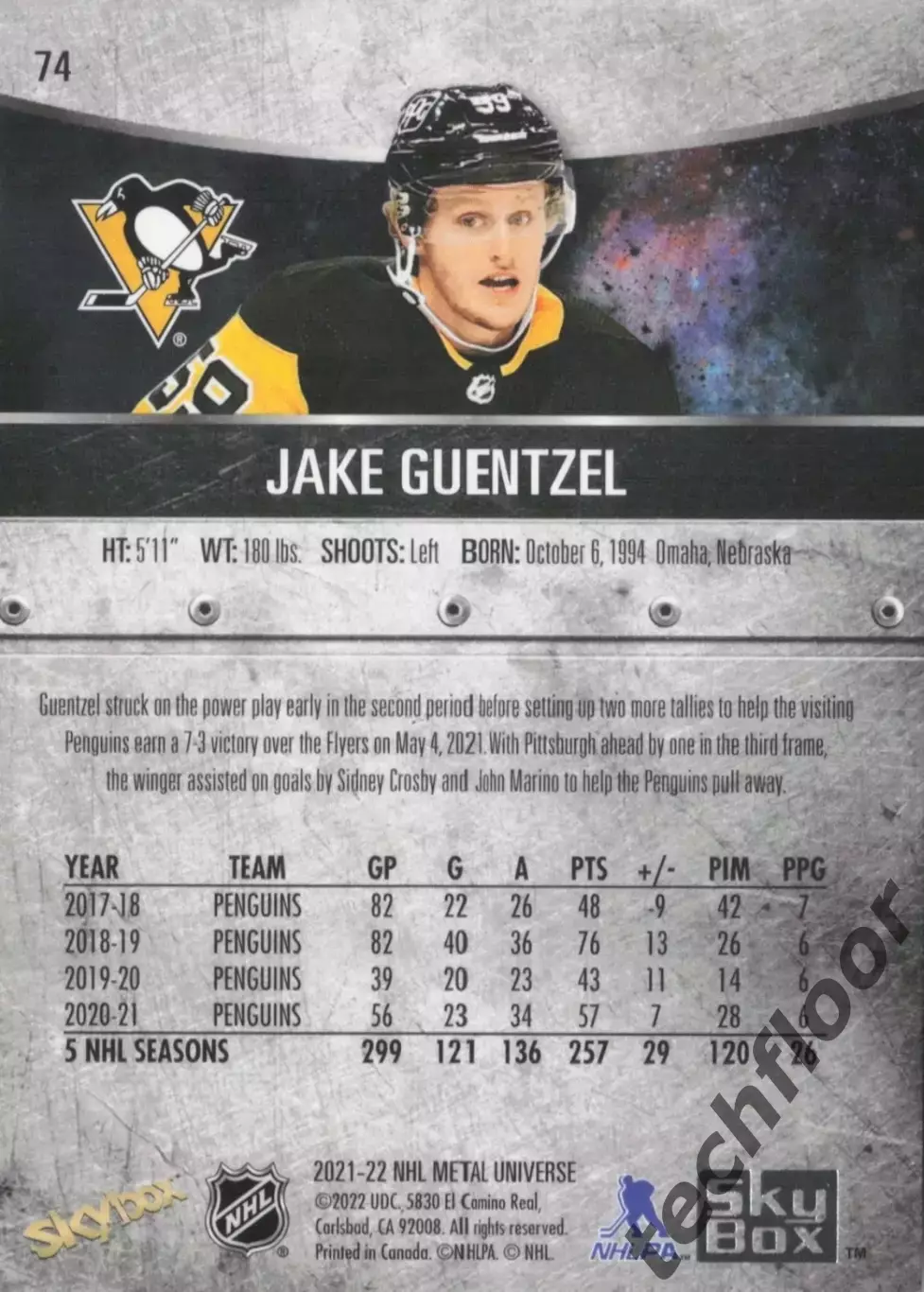 Карточка NHL Jake Guentzel Pittsburgh Penguins/Джейк Генцель Питтсбург НХЛ 1