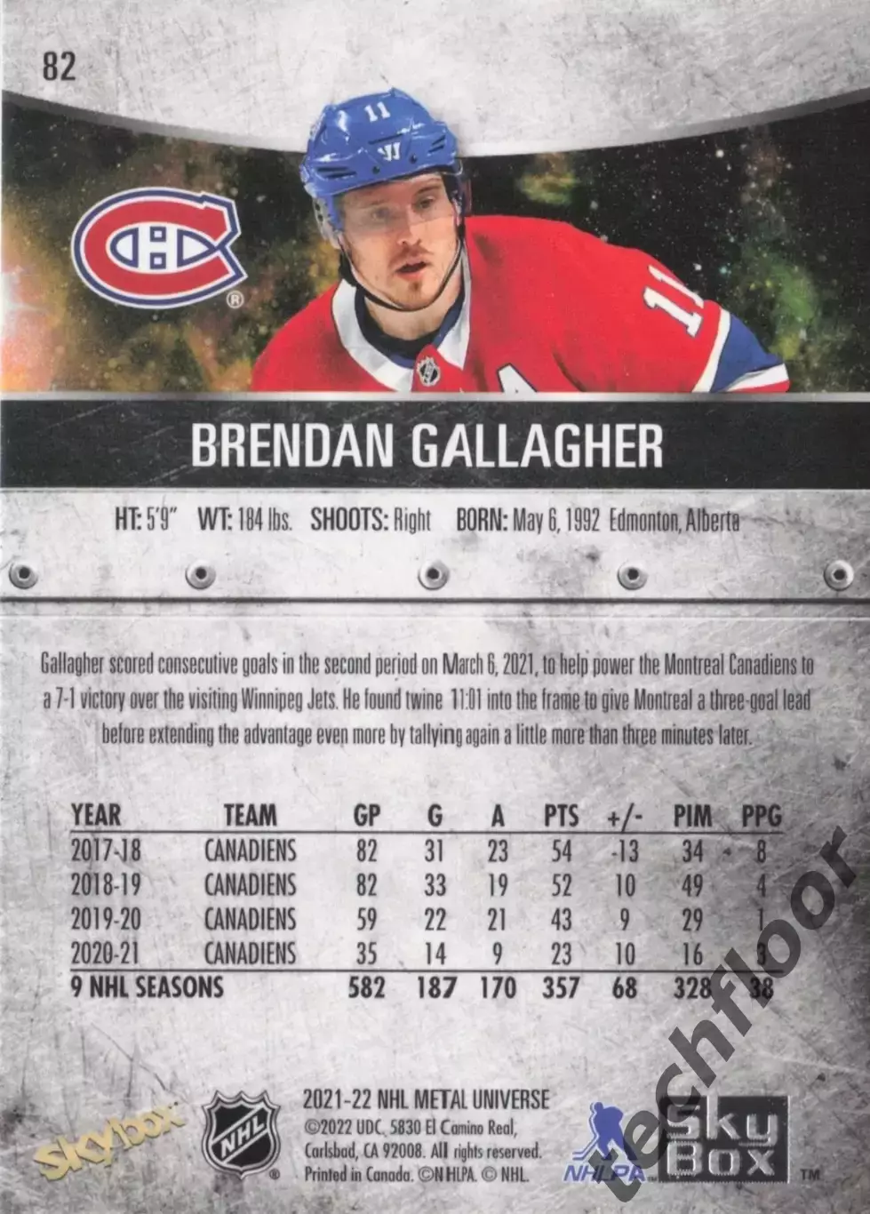 Карточка NHL Brendan Gallagher Montreal Canadiens/Брендан Галлахер Монреаль НХЛ 1