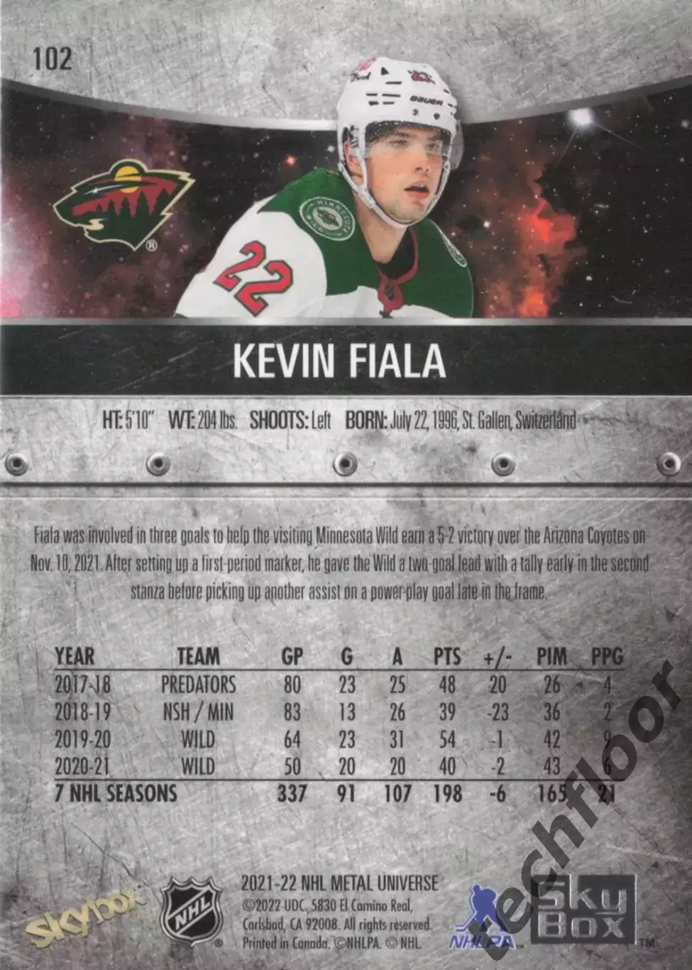 Карточка NHL Kevin Fiala Minnesota Wild/Кевин Фиала Миннесота НХЛ 1