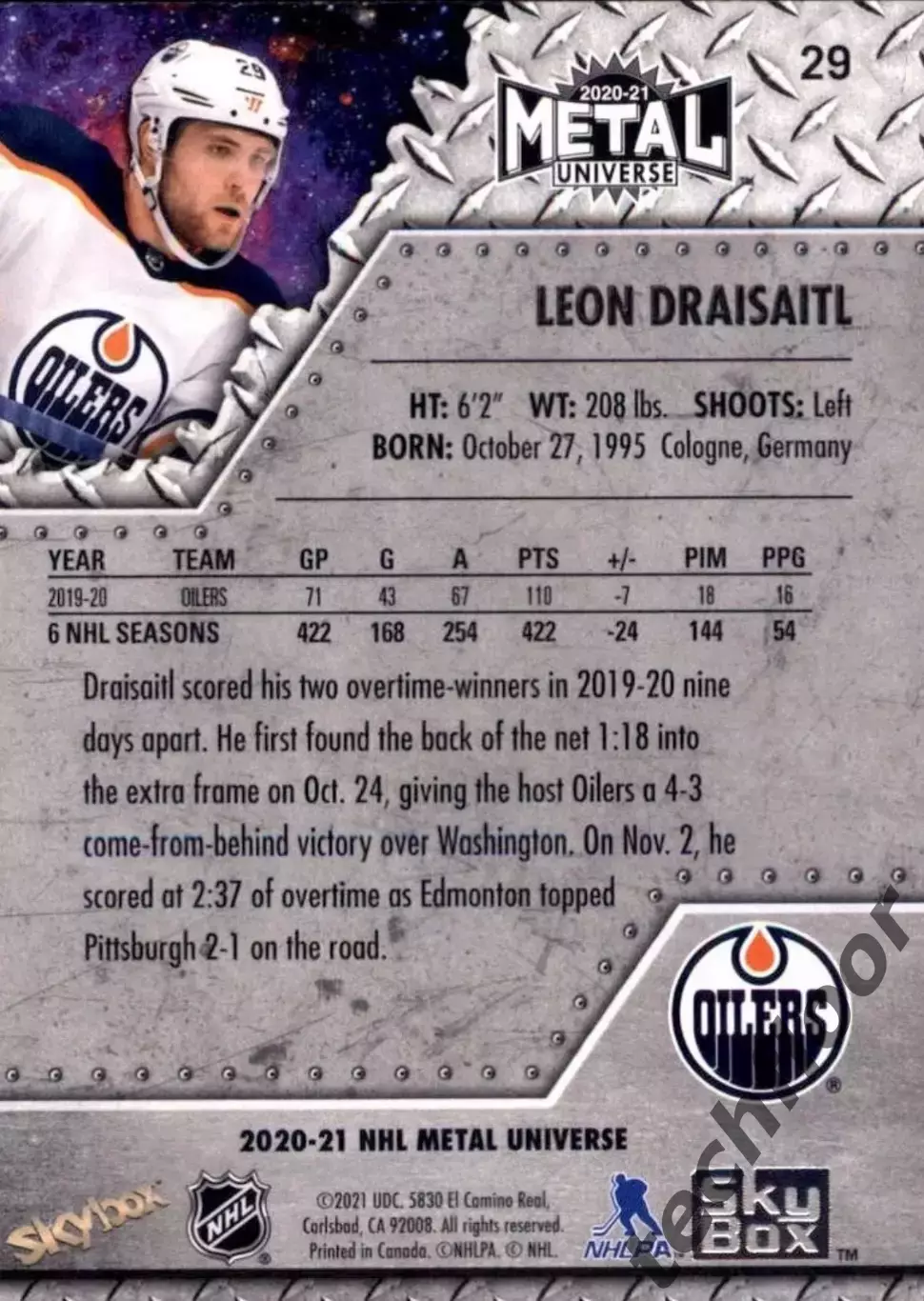 Карточка NHL Leon Draisaitl Edmonton Oilers / Леон Драйзайтль Эдмонтон НХЛ 1