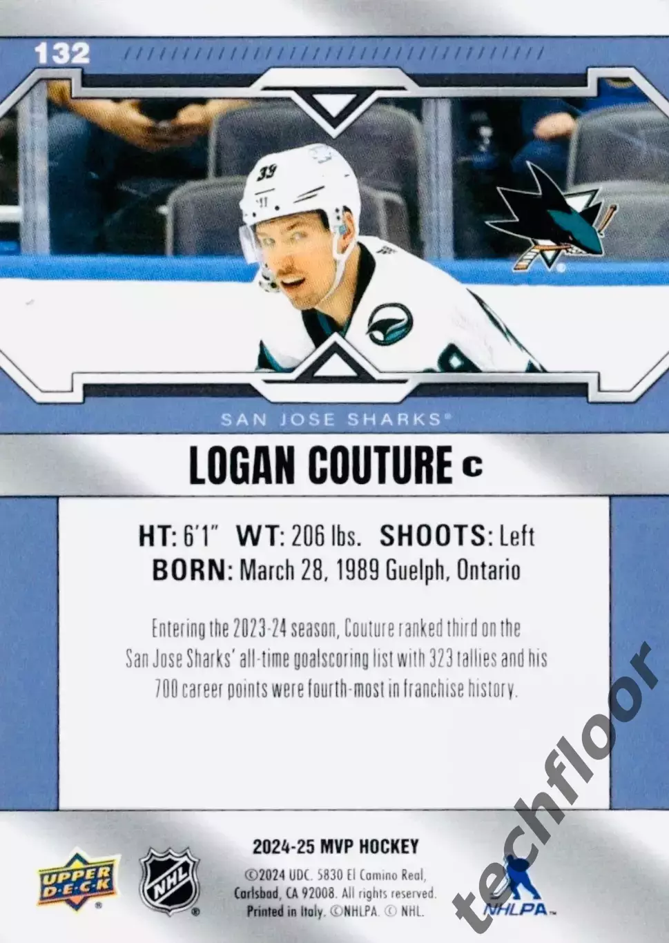 Карточка NHL Logan Couture San Jose Sharks/ Логан Кутюр Сан-Хосе НХЛ 1