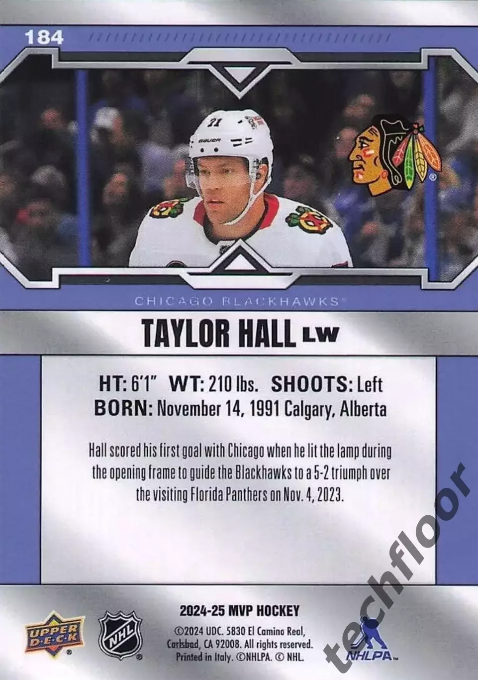 Карточка NHL Taylor Hall Chicago Blackhawks/ Тэйлор Холл Чикаго НХЛ 1