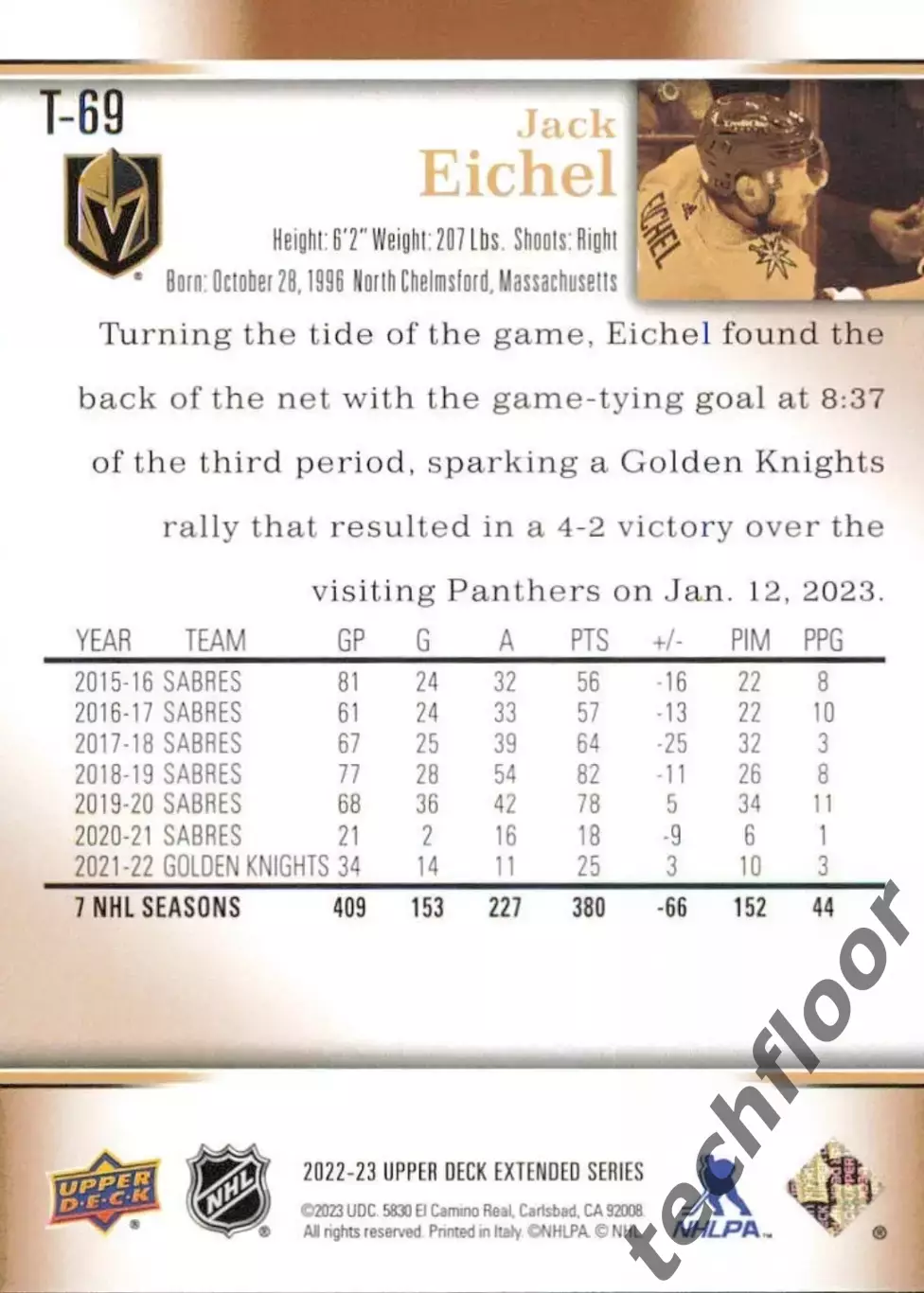 Карточка NHL Jack Eichel Vegas Golden Knights/ Джек Айкел Вегас НХЛ 1