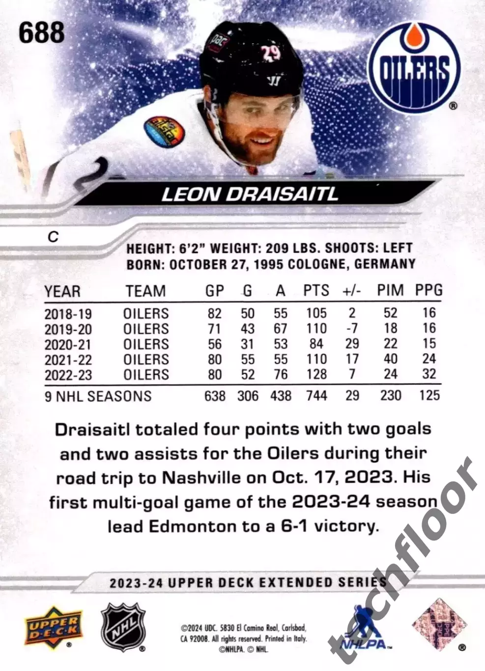 Карточка NHL Leon Draisaitl Edmonton Oilers / Леон Драйзайтль Эдмонтон НХЛ 1