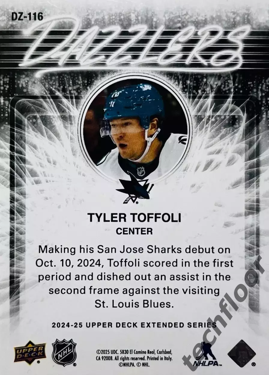 Карточка NHL Tyler Toffoli San Jose Sharks/Тайлер Тоффоли НХЛ Сан-Хосе Шаркс 1