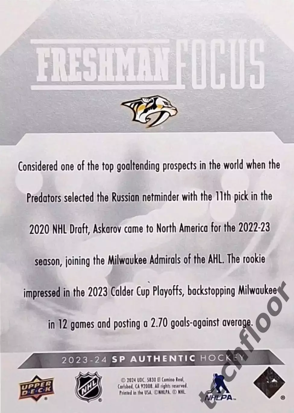 Карточка NHL Yaroslav Askarov Nashville Predators /Ярослав Аскаров Нэшвилл НХЛ 1