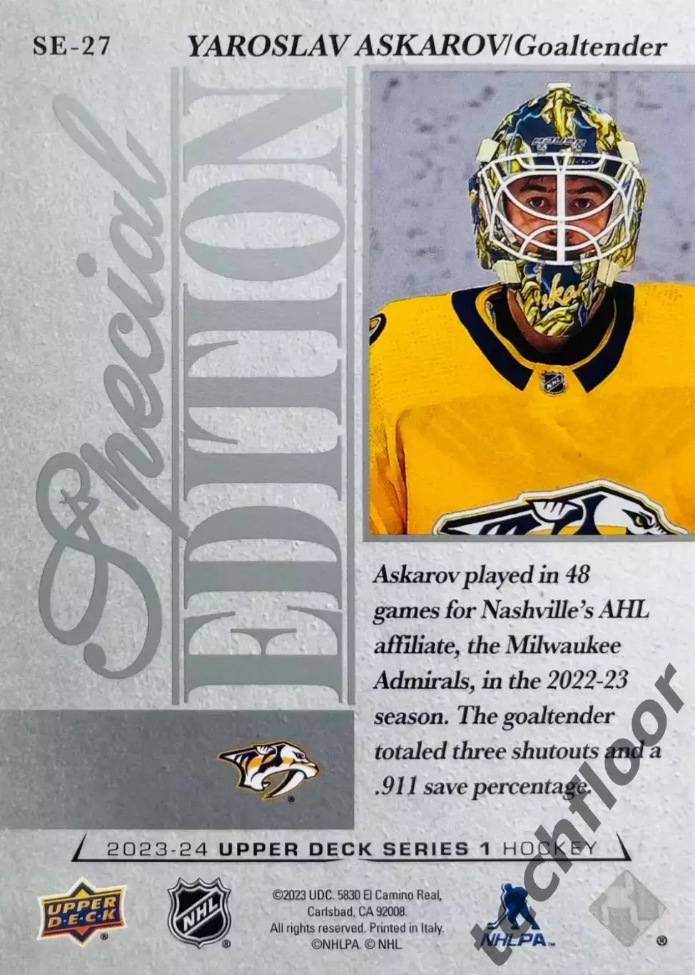 Карточка NHL Yaroslav Askarov Nashville Predators/ Ярослав Аскаров Нэшвилл НХЛ 1