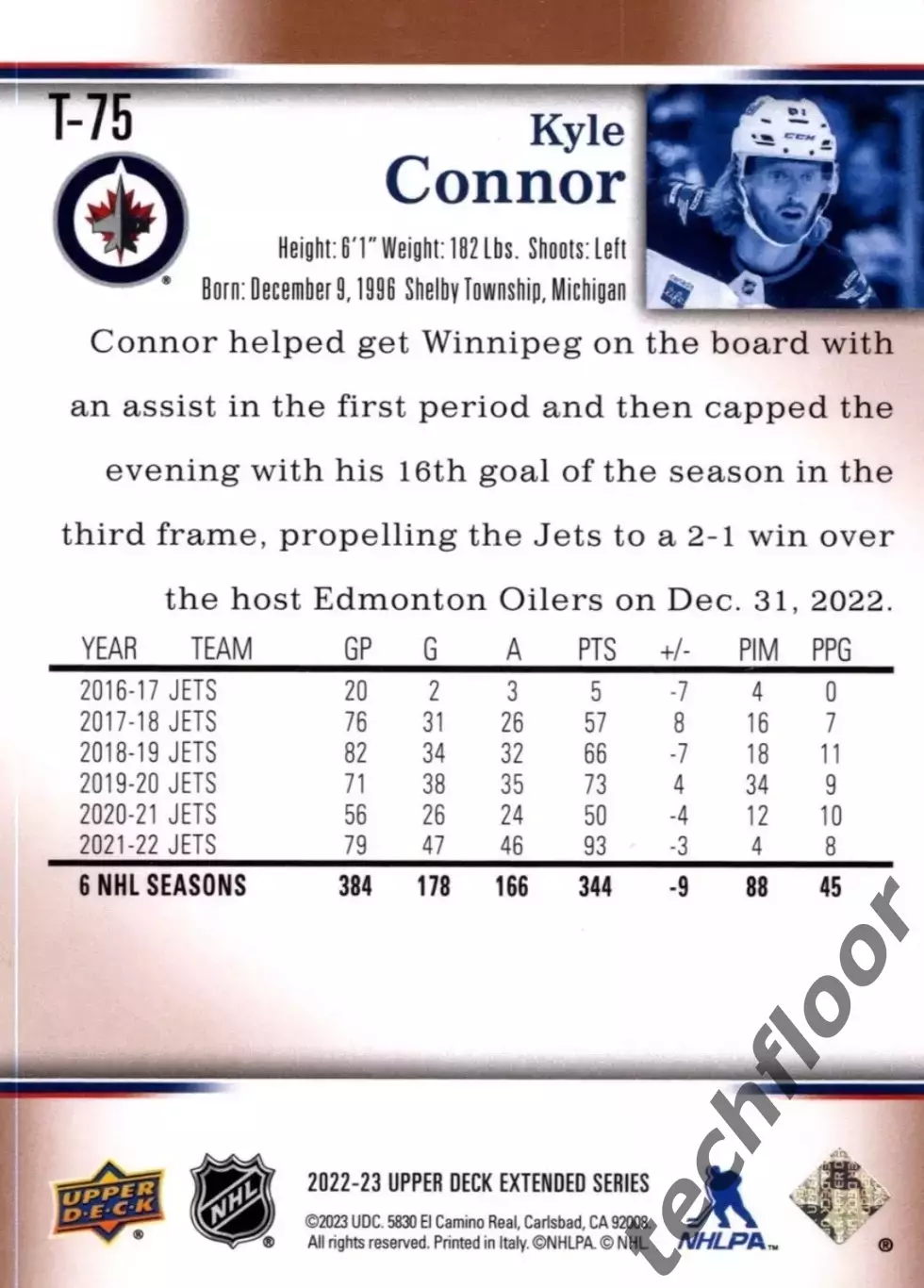 Карточка NHL Kyle Connor Winnipeg Jets/Кайл Коннор НХЛ Виннипег 1