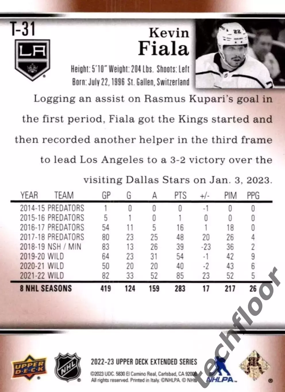 Карточка NHL Kevin Fiala LA Kings/Кевин Фиала Лос-Анджелес НХЛ 1