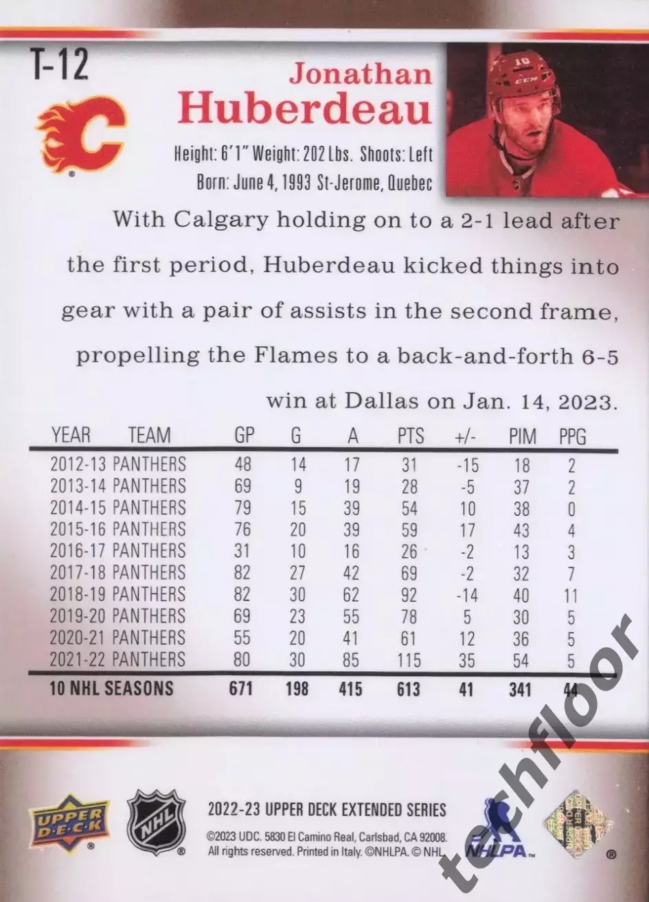 Карточка NHL Jonathan Huberdeau Calgary Flames/ Джонатан Юбердо Калгари НХЛ 1